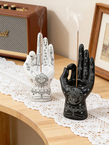 Bohemian Style Handmade Incense Burner (Black & White)- Exquisite Pattern Design, Ideal For Meditation Corner, Living Room Bookshelf And Bedroom Desk. Can Hold Incense Sticks, Adding A Mysterious And