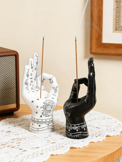 Bohemian Style Handmade Incense Burner (Black & White)- Exquisite Pattern Design, Ideal For Meditation Corner, Living Room Bookshelf And Bedroom Desk. Can Hold Incense Sticks, Adding A Mysterious And