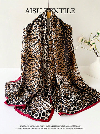 Bohemian Style Women's Leopard Print Scarf, Casual, For Nighttime Wrap, Sleeping And Daily Wear, Headpiece Or Dress Accessory