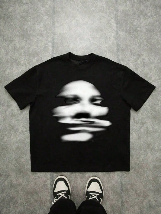 Bolty Teen Boys' Casual Classic Cool Blurry Silhouette Graphic Print Short Sleeve T-Shirt, Suitable For Summer