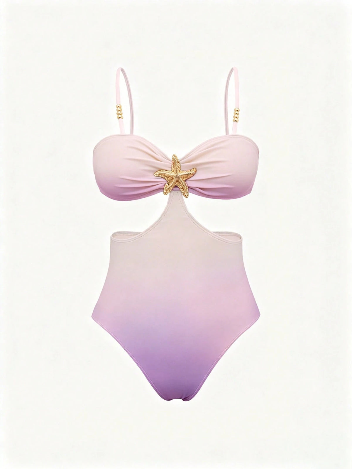 Bonvoyette 2pcs/Set One-Piece Swimsuit Fashion Sexy Starfish Decor Black Waist Cutout One-Piece Swimsuit With Elegant Pleated Slit Maxi Skirt, Suitable For Beach Vacation, Pool Party And Daily Wear