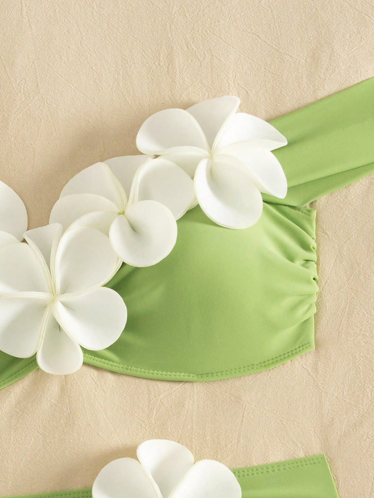 Bonvoyette Knitted Floral 3D Bikini Set, Tropical Beach Vacation Pool Party Outfit, Suitable For Holiday, New Year, Christmas, Summer Green Tropical