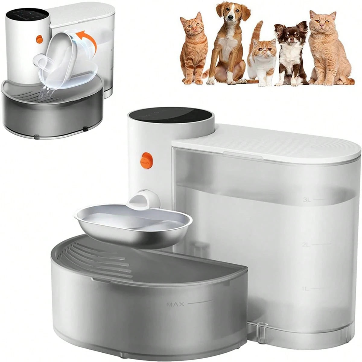 Booteely 1pc Smart Pet Water Fountain With Stainless Steel Water Bowl, Automatic Small Dog Water Fountain, Wireless Cat Water Fountain With Self-Filling Water Bowl, Cat Water Dispenser No Filter, Rech