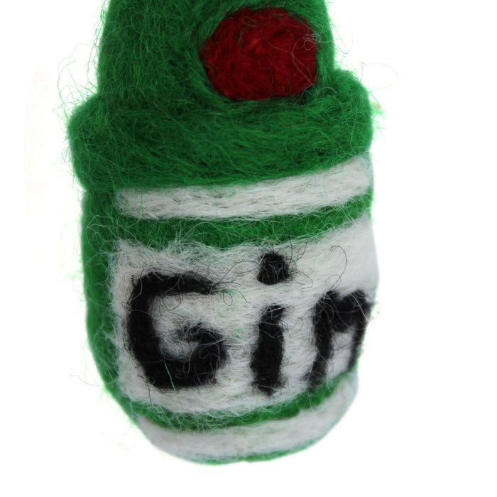 Bottle of Gin Decoration - Handmade Felt Christmas Decoration - close up