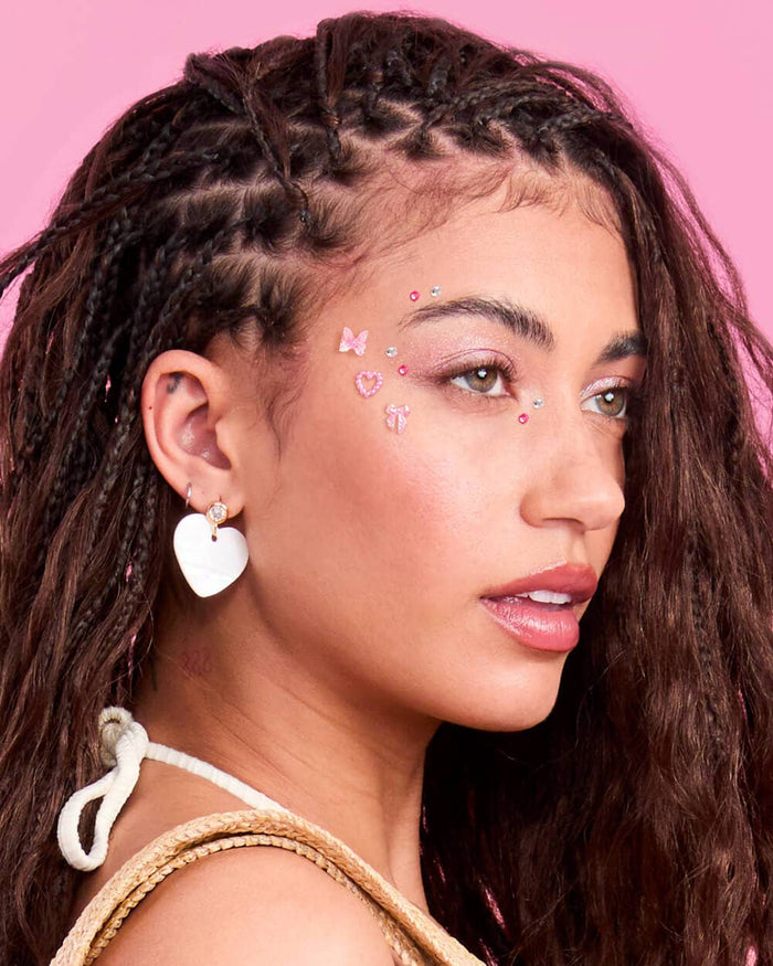 Bow And Heart Face Gems | Pink Pearls, Crystal Stickers