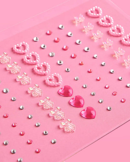 Bow And Heart Face Gems | Pink Pearls, Crystal Stickers