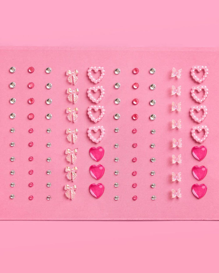 Bow And Heart Face Gems | Pink Pearls, Crystal Stickers