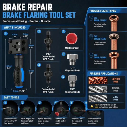 Brake Pipe Expansion Kit, 3/16 Inch And 1/4 Inch SAE Dual Torch Tools, Used For Brake Pipelines, Can Make Single And Double And Bubble Torches, Used For Vehicle Braking And Hydraulic Pipelines