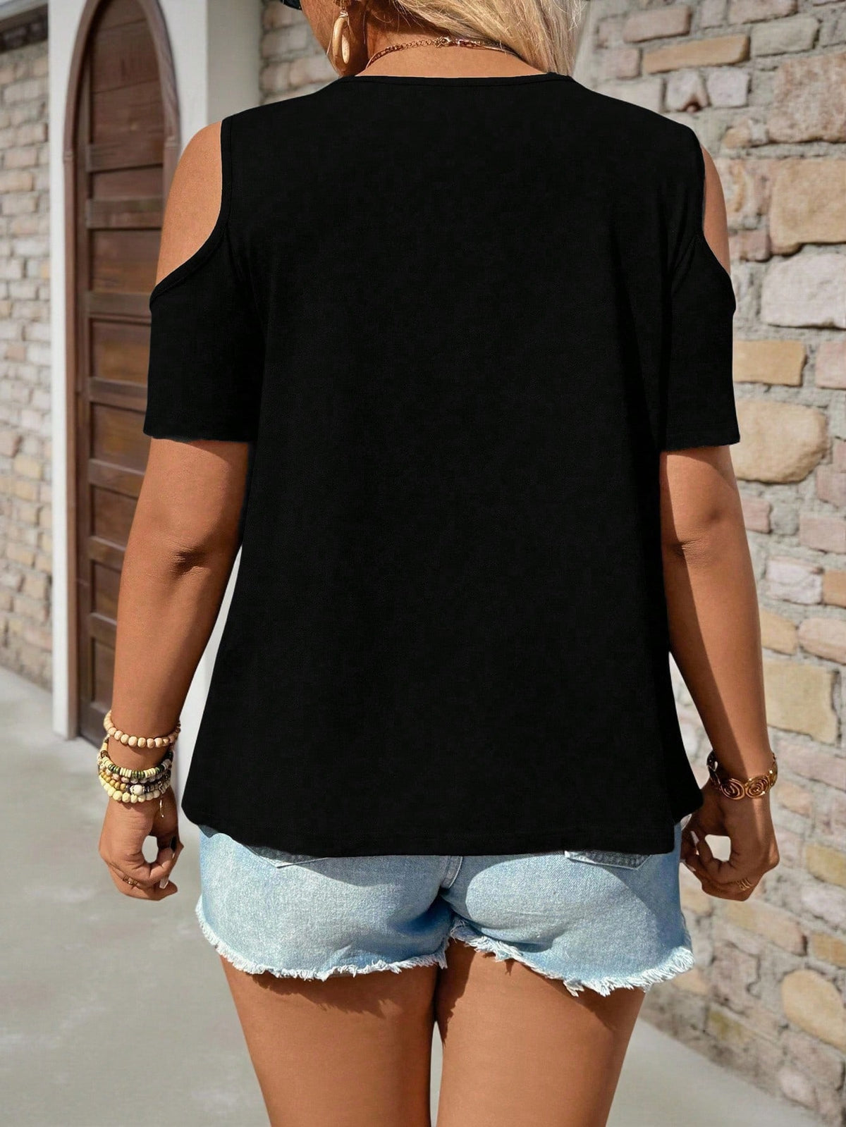 Breezaya Plus Size Women Off Shoulder Short Sleeve Casual T-Shirt