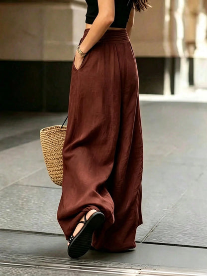 Breezaya Women's Loose Fit Wide Leg Pants, Elegant French Style Solid Color, Summer, Boho, Vacation, Holiday Casual Versatile Commuting Daily Beach
