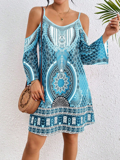 Breezaya Women's Spaghetti Strap Backless All Over Print Shoulder Strap Casual Vacation Dress Vacation Beach Outfit