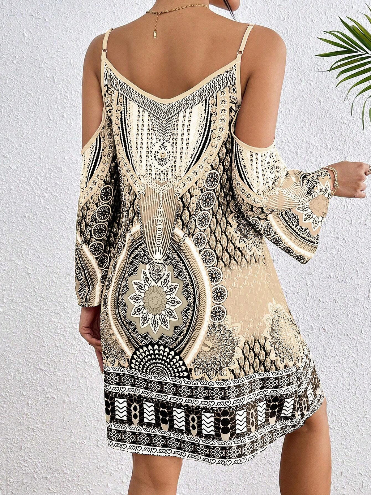 Breezaya Women's Spaghetti Strap Backless All Over Print Shoulder Strap Casual Vacation Dress Vacation Beach Outfit