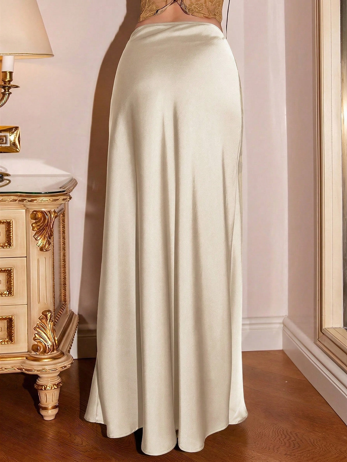 Bris Aura Women's Solid Color Mermaid Style Skirt, Satin Skirt, Elegant Long Skirt, Suitable For Parties And Everyday Wear, Tall Women