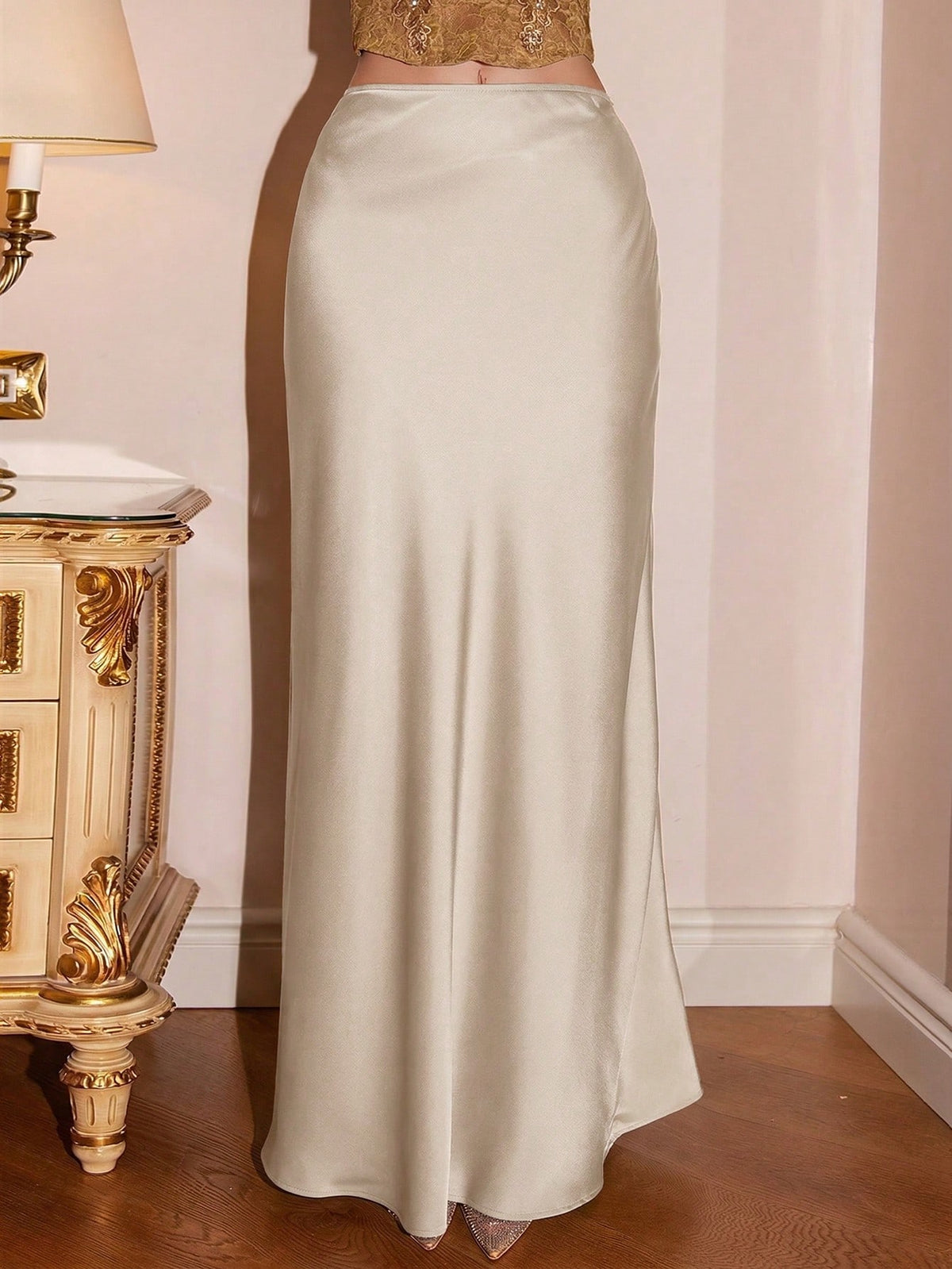 Bris Aura Women's Solid Color Mermaid Style Skirt, Satin Skirt, Elegant Long Skirt, Suitable For Parties And Everyday Wear, Tall Women