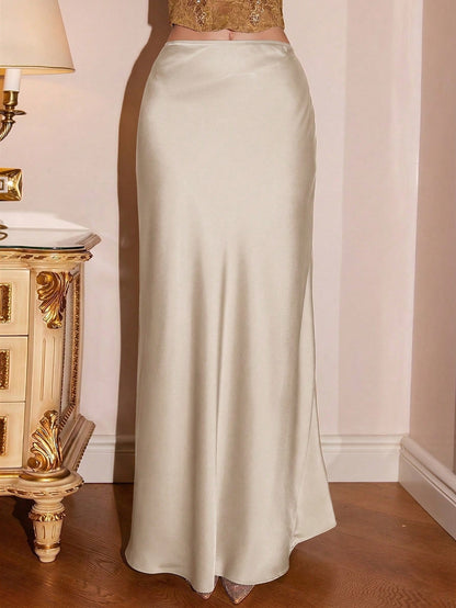 Bris Aura Women's Solid Color Mermaid Style Skirt, Satin Skirt, Elegant Long Skirt, Suitable For Parties And Everyday Wear, Tall Women