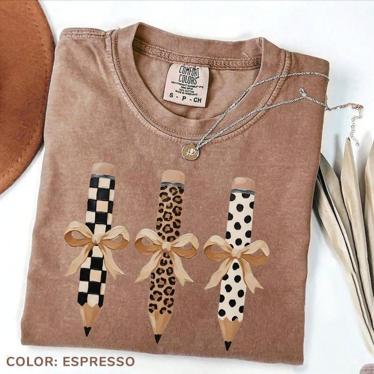 Brushstroke Pencil Bow T-Shirt, Teacher Graphic Tee, Preppy Coquette Teacher Shirt, Educator Gift, Elementary Teacher, Going Out Tops