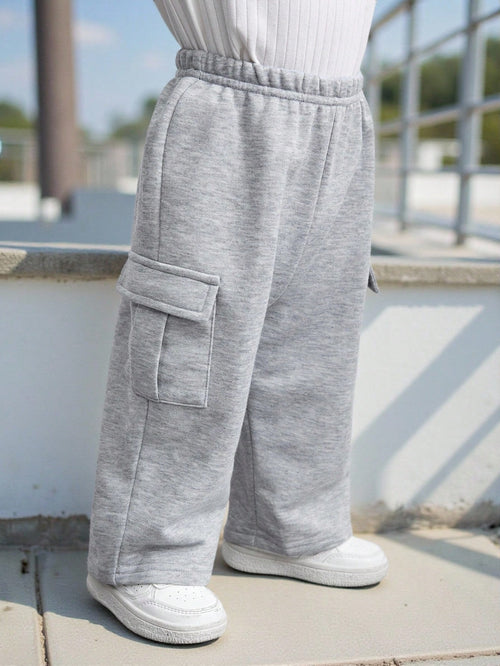 Bubblio Baby Boy/Girl Casual Korean-Style Knitted Sweatpants With Pockets, Loose Fit