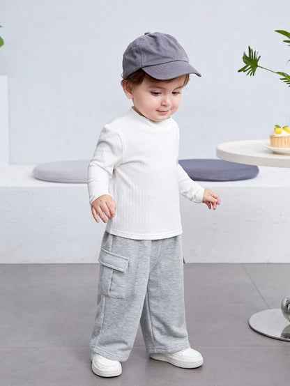 Bubblio Baby Boy/Girl Casual Korean-Style Knitted Sweatpants With Pockets, Loose Fit