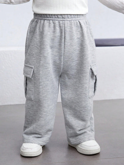 Bubblio Baby Boy/Girl Casual Korean-Style Knitted Sweatpants With Pockets, Loose Fit