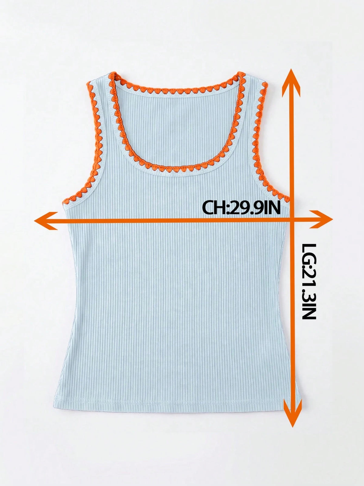 Cévolie French Retro Blue And Orange Contrast Square Neck Camisole,Shell Embroidered Slim Fit Sleeveless T-Shirt,Summer Casual Everyday Versatile Knit Top