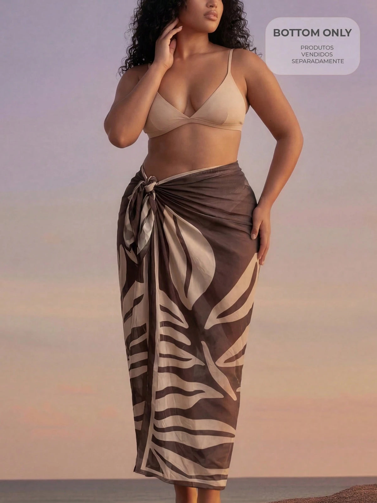 CAJUNI Plus Size Women Leaf Print Casual Beach Cover Up & Skirt Set