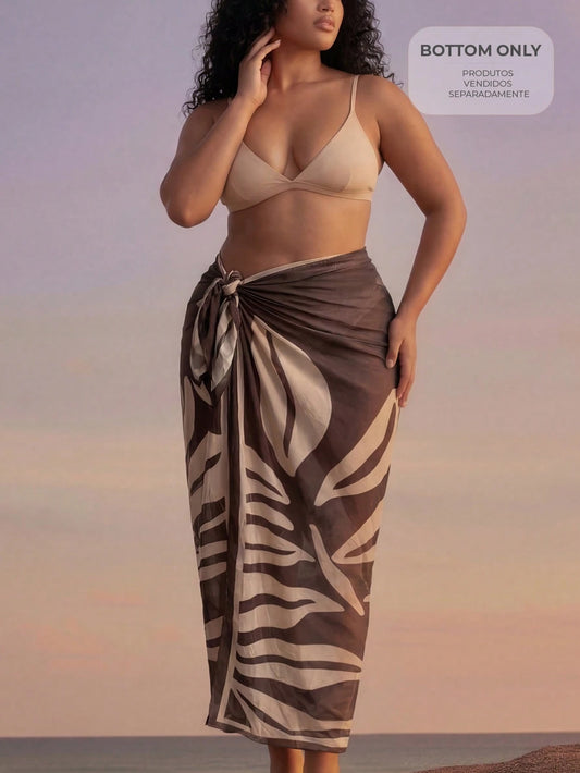 CAJUNI Plus Size Women Leaf Print Casual Beach Cover Up & Skirt Set