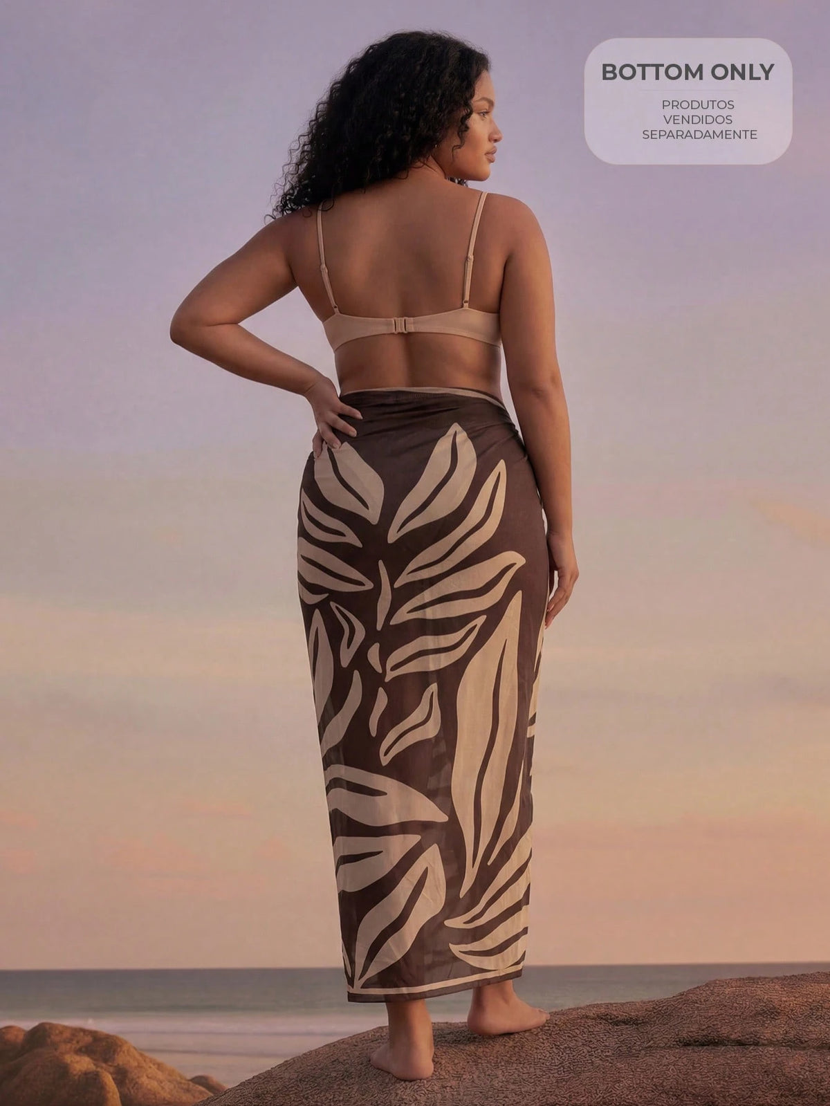 CAJUNI Plus Size Women Leaf Print Casual Beach Cover Up & Skirt Set