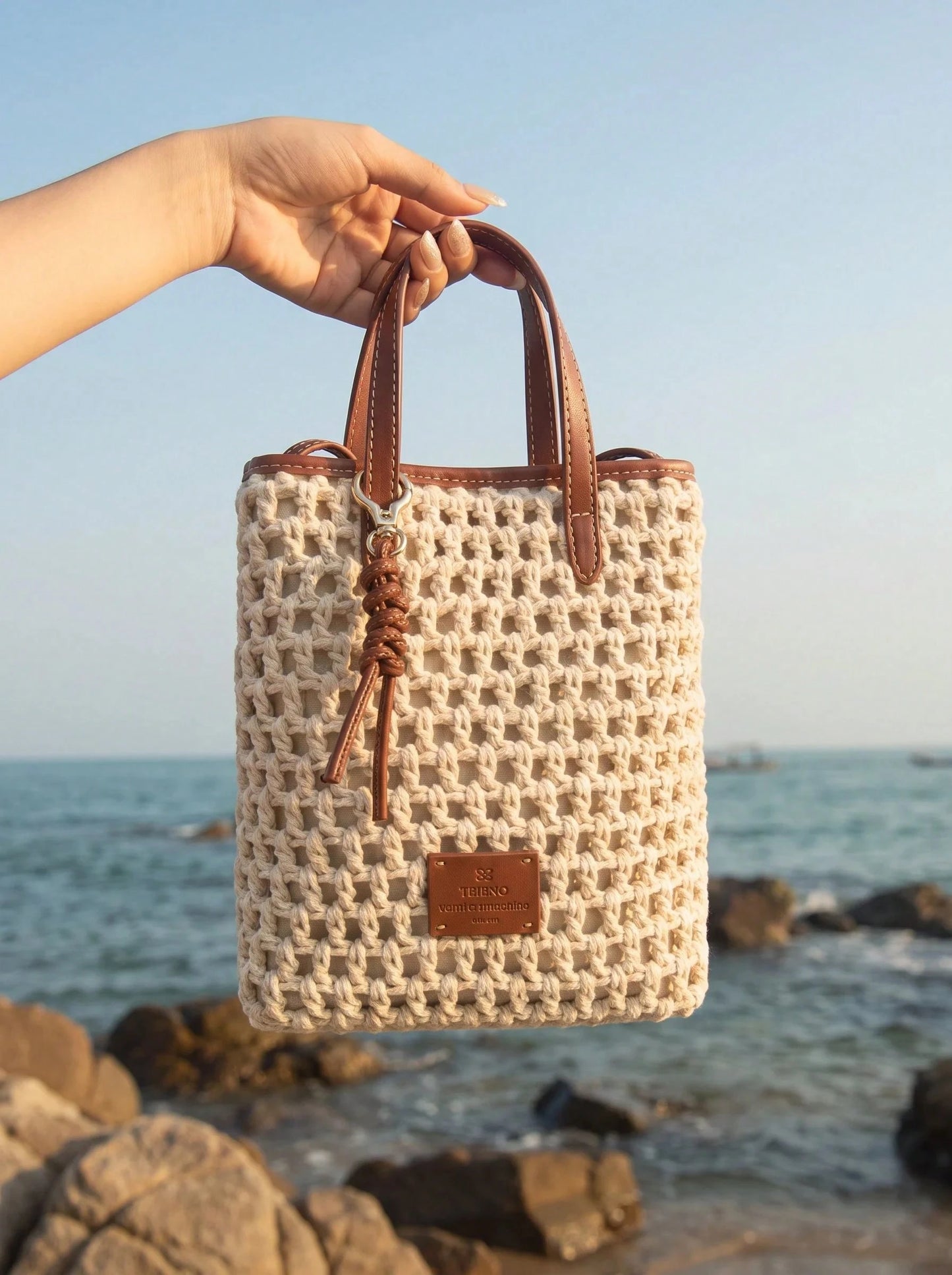 CAJUNI Women's Summer Woven French Fries Bucket Bag, Handbag, Shoulder Bag & Crossbody Bag