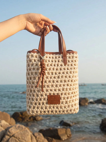 CAJUNI Women's Summer Woven French Fries Bucket Bag, Handbag, Shoulder Bag & Crossbody Bag