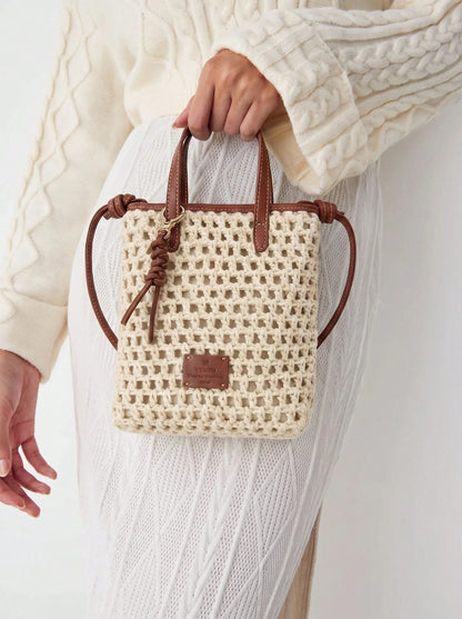 CAJUNI Women's Summer Woven French Fries Bucket Bag, Handbag, Shoulder Bag & Crossbody Bag