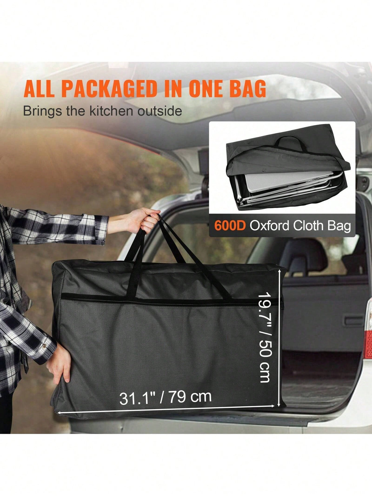 Camping Kitchen Table, Folding Outdoor Cooking Table With Storage Carrying Bag, Aluminum Cook Station 3 Cupboard & Detachable Windscreen, Quick Set-Up For Picnics, BBQ, RV Traveling, Black