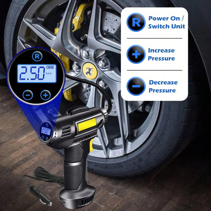 Car Air Compressor Digital Tire Inflator With Auto Stop – Portable Air Compressor W/ LED Light, 4 Pressure Units (PSI/BAR/KPA/Kg/Cm²), 8ft Cord & Needles For Cars, Bikes, Balls