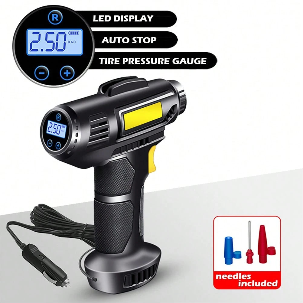 Car Air Compressor Digital Tire Inflator With Auto Stop – Portable Air Compressor W/ LED Light, 4 Pressure Units (PSI/BAR/KPA/Kg/Cm²), 8ft Cord & Needles For Cars, Bikes, Balls