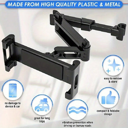 Car Backseat Headrest Tablet Mount- Car Trip Essential- 360 Degree Rotation Adjustable Essential For Road Travel Compatible With Tablets & Smartphones Compatible With IPhone, Android Phone, Gift For