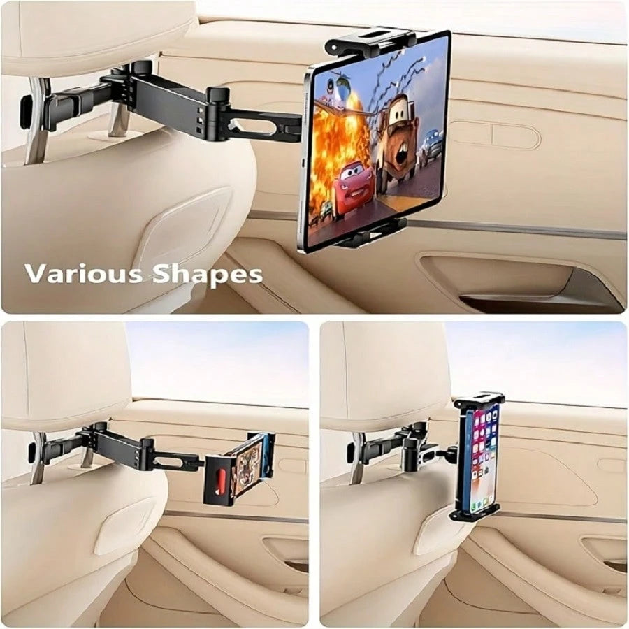 Car Backseat Headrest Tablet Mount- Car Trip Essential- 360 Degree Rotation Adjustable Essential For Road Travel Compatible With Tablets & Smartphones Compatible With IPhone, Android Phone, Gift For