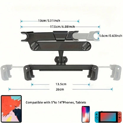 Car Backseat Headrest Tablet Mount- Car Trip Essential- 360 Degree Rotation Adjustable Essential For Road Travel Compatible With Tablets & Smartphones Compatible With IPhone, Android Phone, Gift For