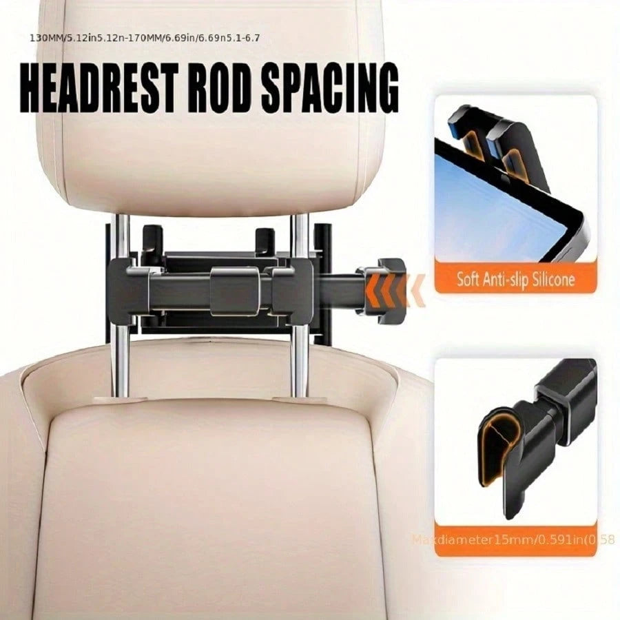 Car Backseat Headrest Tablet Mount- Car Trip Essential- 360 Degree Rotation Adjustable Essential For Road Travel Compatible With Tablets & Smartphones Compatible With IPhone, Android Phone, Gift For