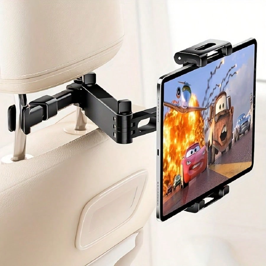 Car Backseat Headrest Tablet Mount- Car Trip Essential- 360 Degree Rotation Adjustable Essential For Road Travel Compatible With Tablets & Smartphones Compatible With IPhone, Android Phone, Gift For