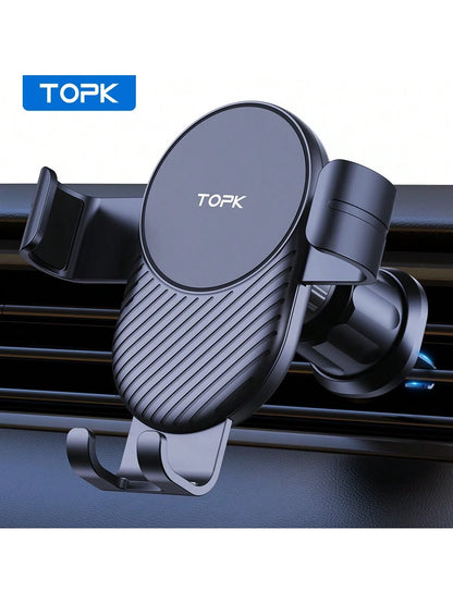 Car Cell Phone Holder, TOPK Car Air Outlet Anti Shaking Gravity Car Holder With Hook Clip For Car Air Vent Compatible With IPhone Android And Other Mobile Phones