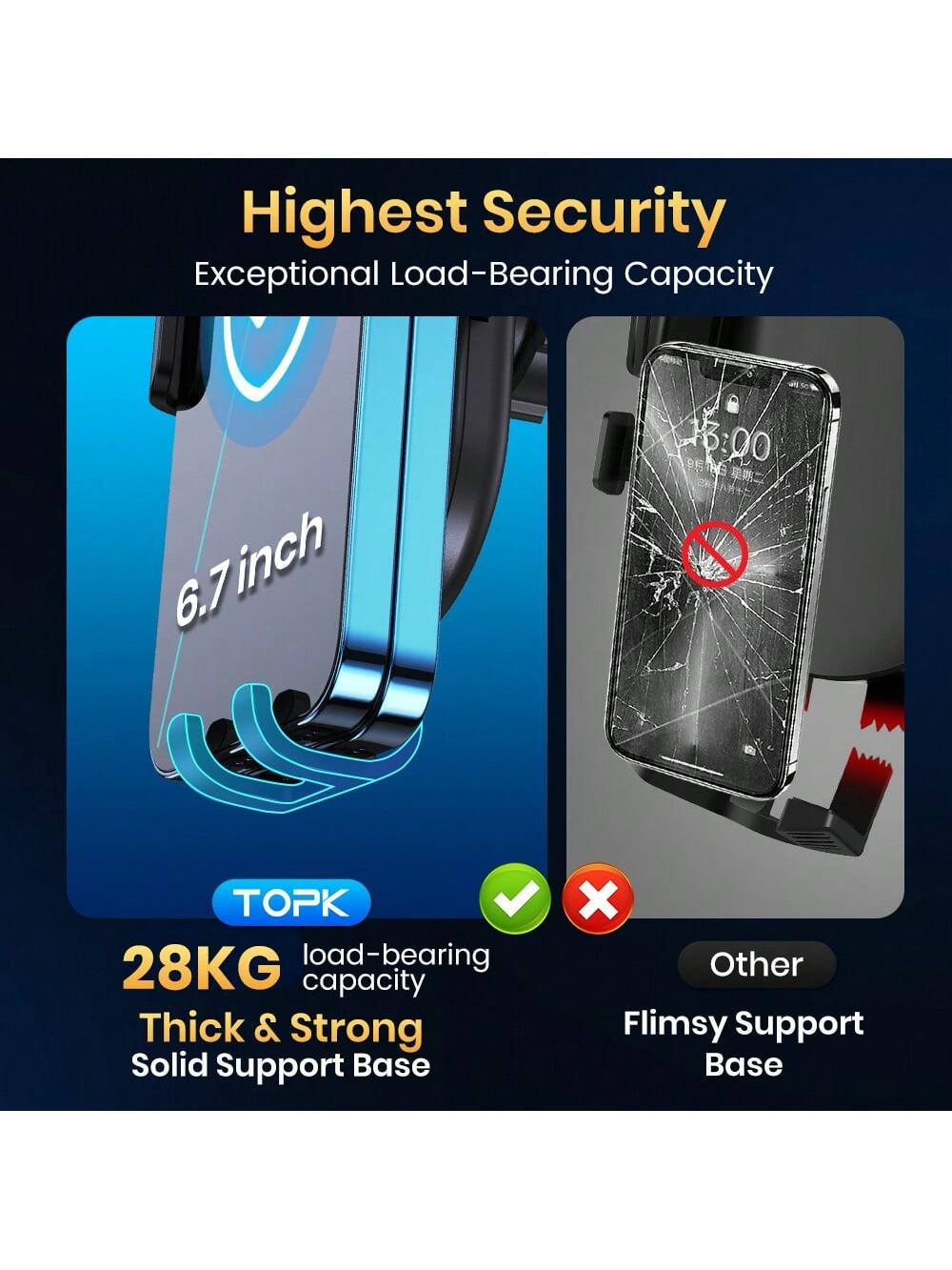 Car Cell Phone Holder, TOPK Car Air Outlet Anti Shaking Gravity Car Holder With Hook Clip For Car Air Vent Compatible With IPhone Android And Other Mobile Phones