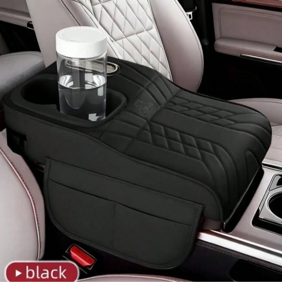 Car Center Console Cover, Soft Microfiber Leather Armrest Pad With Dual Cup Holders And Storage Compartment- Interior Accessory
