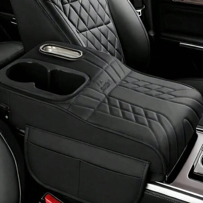 Car Center Console Cover, Soft Microfiber Leather Armrest Pad With Dual Cup Holders And Storage Compartment- Interior Accessory