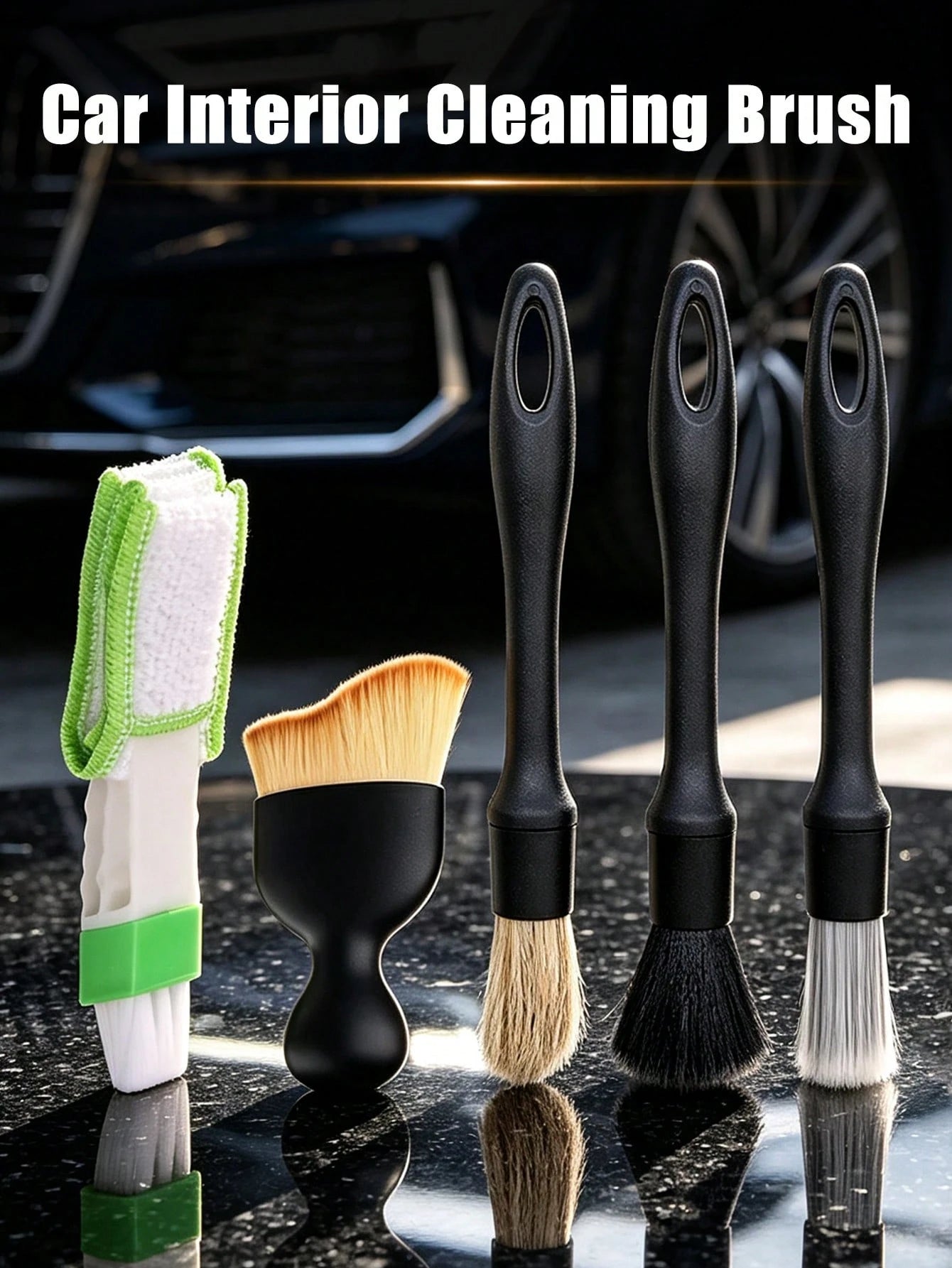 Car Cleaning Brush Set| Ergonomic Design| Soft & Hard Mixed Bristles, Suitable For Air Vents, Dashboard, Leather Seats, Wheels And More| Multi-Functional Dusting Tool| Interior Cleaning Essential