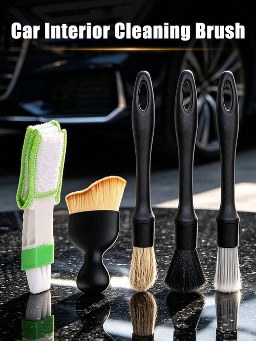 Car Cleaning Brush Set| Ergonomic Design| Soft & Hard Mixed Bristles, Suitable For Air Vents, Dashboard, Leather Seats, Wheels And More| Multi-Functional Dusting Tool| Interior Cleaning Essential