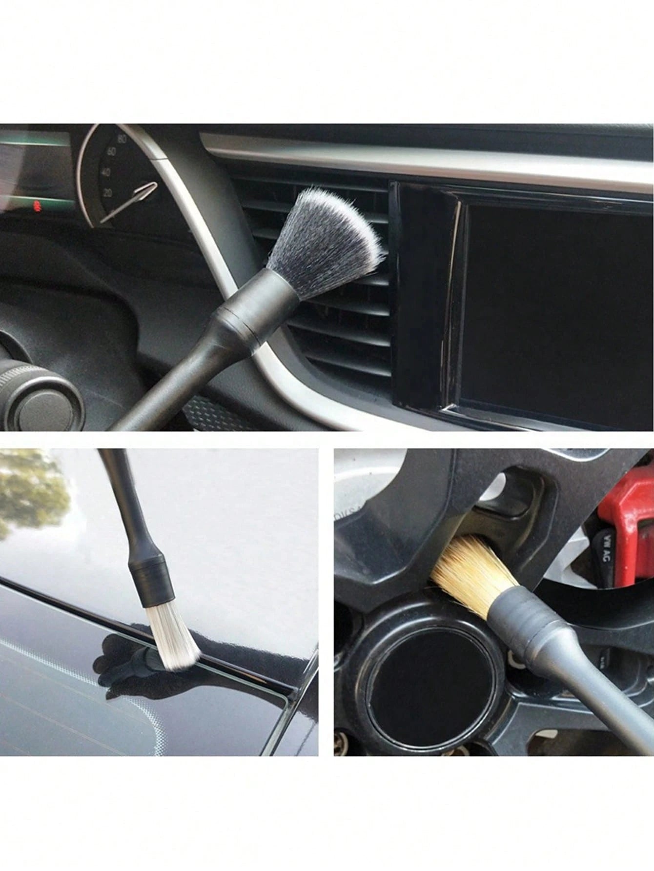 Car Cleaning Brush Set| Ergonomic Design| Soft & Hard Mixed Bristles, Suitable For Air Vents, Dashboard, Leather Seats, Wheels And More| Multi-Functional Dusting Tool| Interior Cleaning Essential