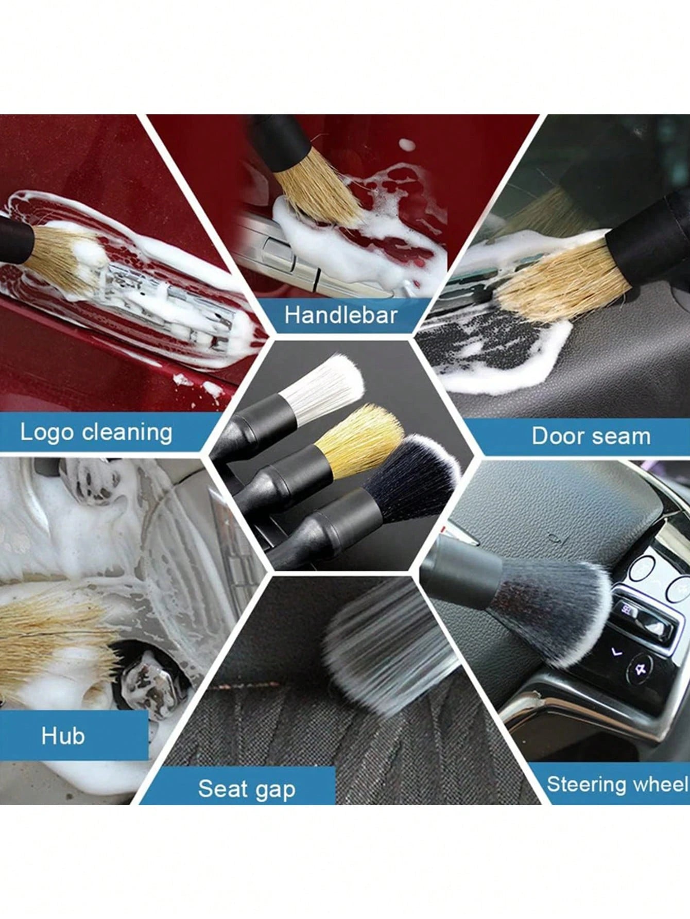 Car Cleaning Brush Set| Ergonomic Design| Soft & Hard Mixed Bristles, Suitable For Air Vents, Dashboard, Leather Seats, Wheels And More| Multi-Functional Dusting Tool| Interior Cleaning Essential