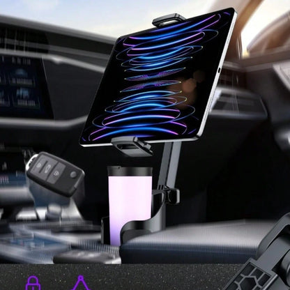 Car Cup Tablet Holder For IPad: Cup Stand Tablet Mount With Adjustable Arm Compatible With IPad Pro Air Mini| Galaxy Tab| Kindle Fire HD Or Other 4.7-12.9" Devices