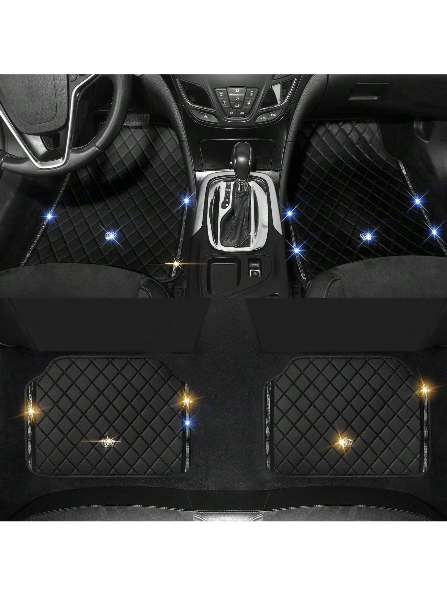 Car Floor Mat For Most SUVs And Sedans,Bling Diamond Car Floor Mats,Full Leather Floor Mats Floor Liners Set All Weather Heavy Duty Odorless And Simply Place,Car Mats