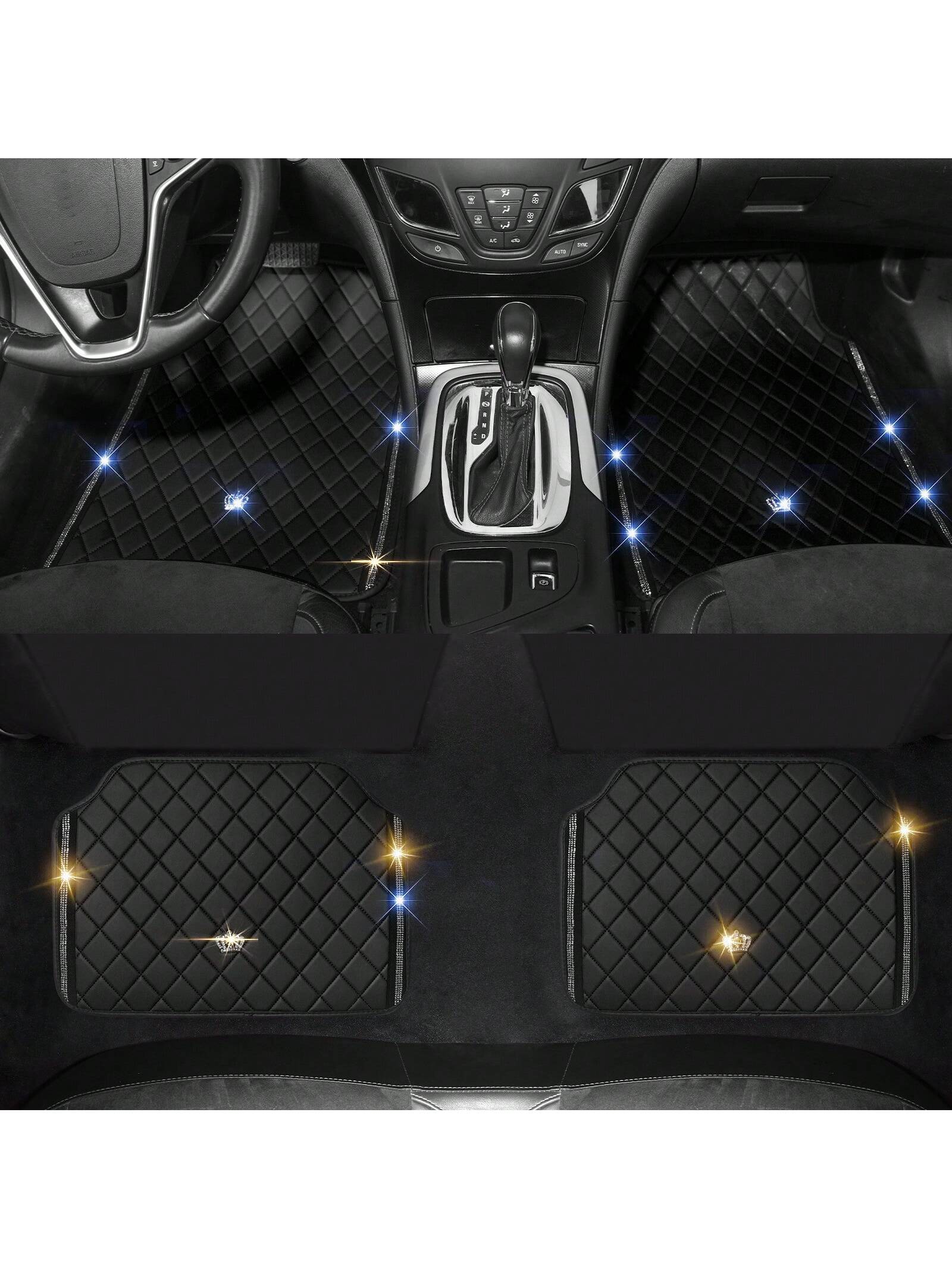 Car Floor Mat For Most SUVs And Sedans,Bling Diamond Car Floor Mats,Full Leather Floor Mats Floor Liners Set All Weather Heavy Duty Odorless And Simply Place,Car Mats