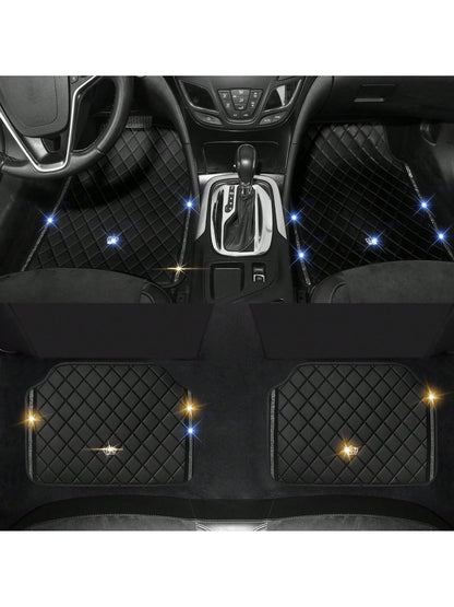 Car Floor Mat For Most SUVs And Sedans,Bling Diamond Car Floor Mats,Full Leather Floor Mats Floor Liners Set All Weather Heavy Duty Odorless And Simply Place,Car Mats